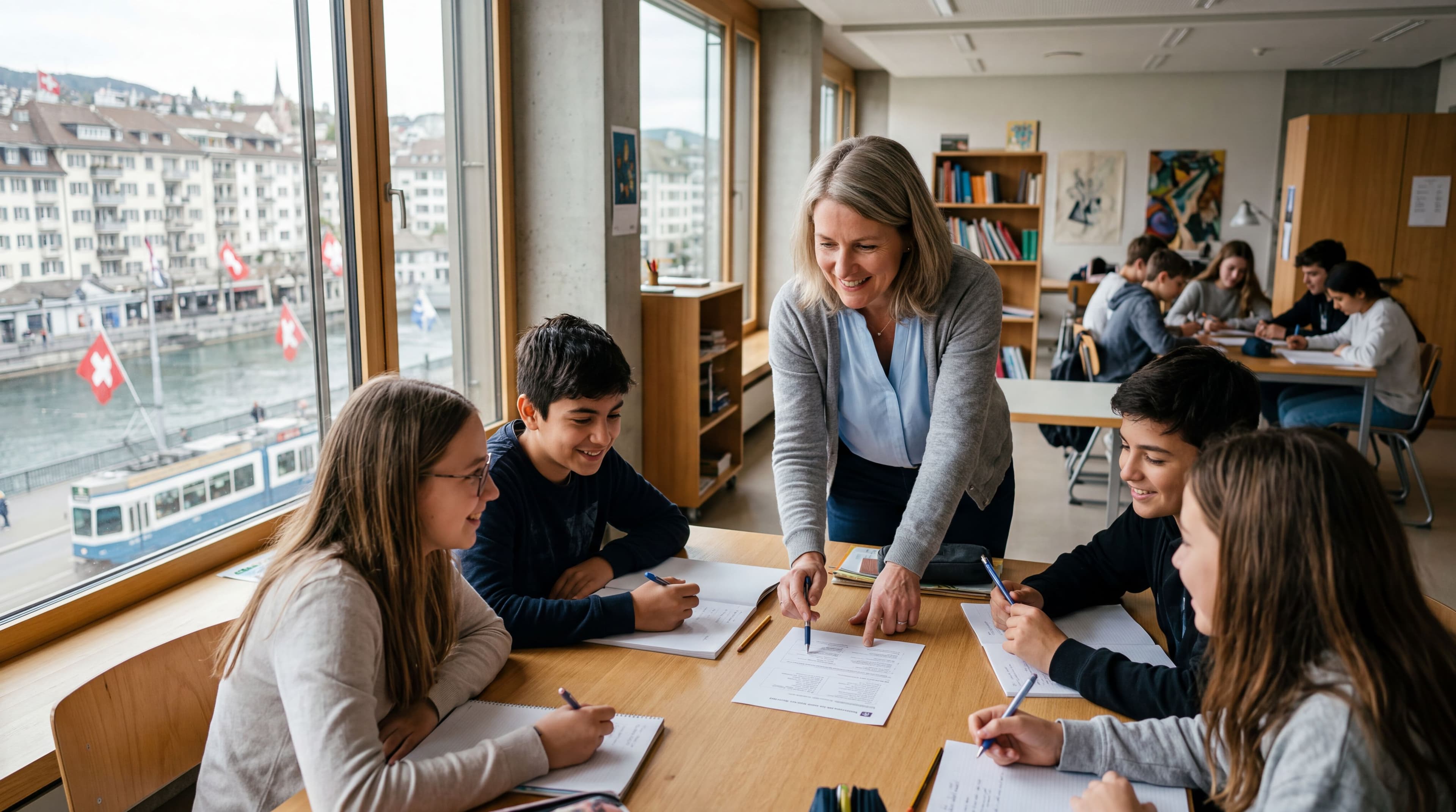 Während die Klasse übt, gehst du von Pult zu Pult, GoGymi übernimmt die Wiederholung, du die Pädagogik.